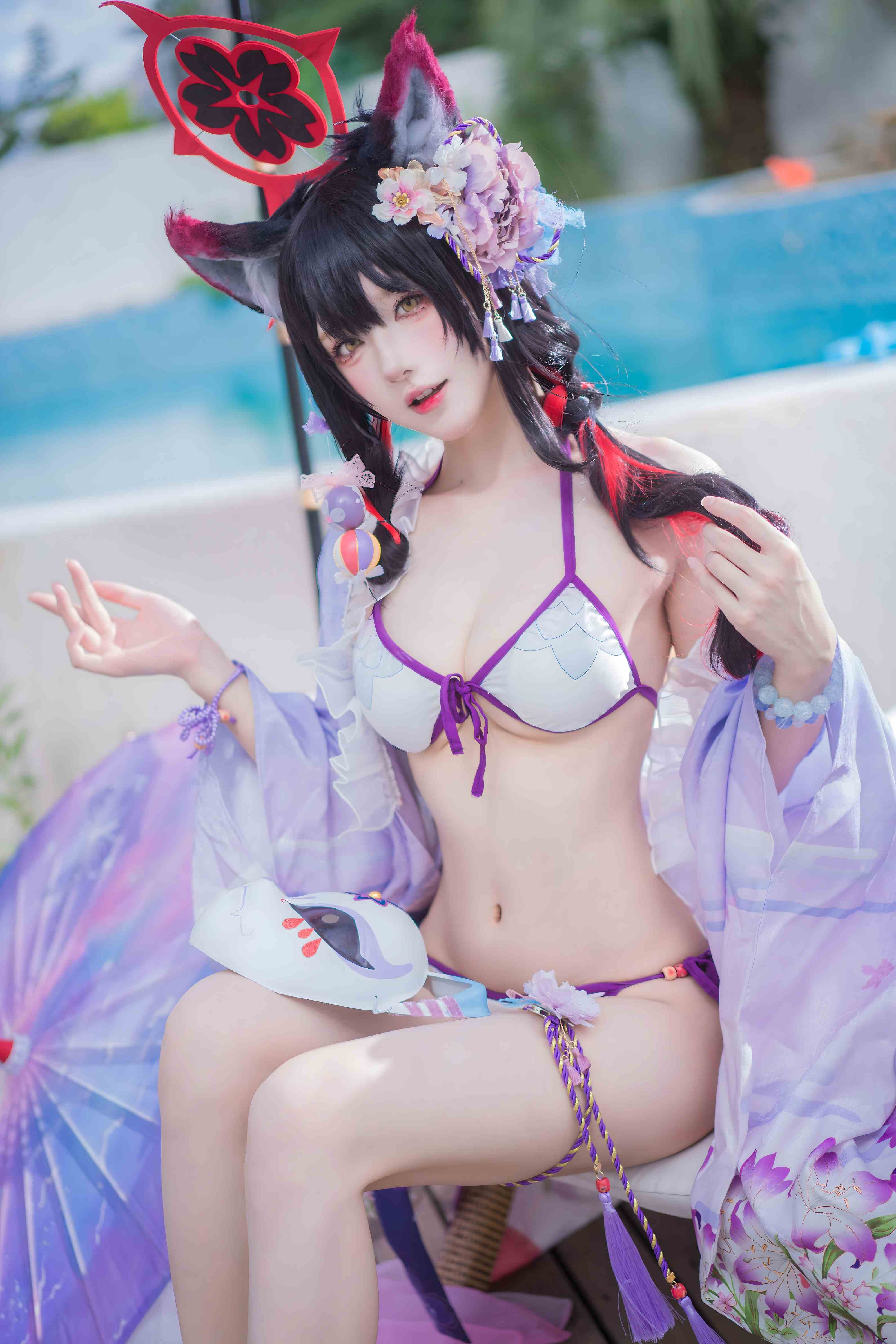 Abaoyeshitunia1 (阿包也是兔娘) cosplay Kosaka Wakamo Swimsuit – Blue Archive