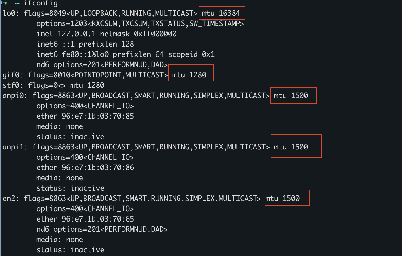 MTU 可以从 ifconfig 里看到